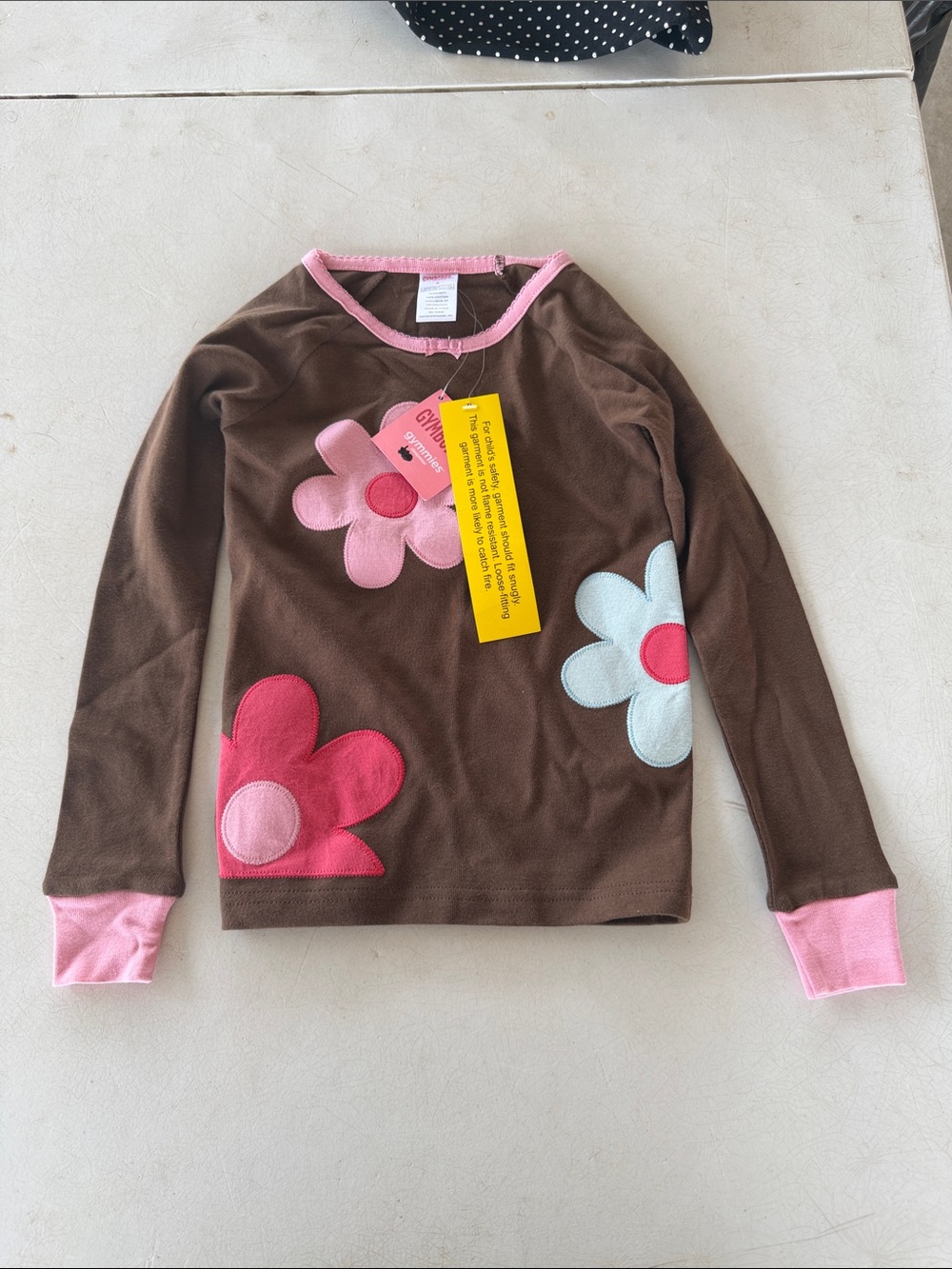 NWT Gymboree Long-Sleeve Pajama Top with Pink and Light Blue Flower Appliqués